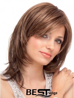 Human Hair Lace Front Straight With Bangs Auburn Color Shoulder Length