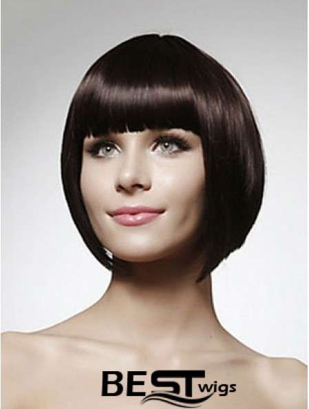 Cheap Human Bob Wigs Chin Length Bobs Cut Black Color Straight Style