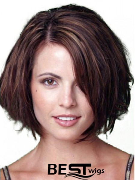 Human Bob Wigs With Remy Human Chin Length Auburn Color