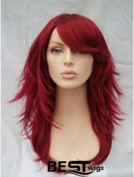 Red Human Hair Wigs Full Wig With Bangs Wavy Style Shoulder Length