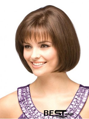 Cheap Human Bob Wigs With Monofilament Chin Length Auburn Color