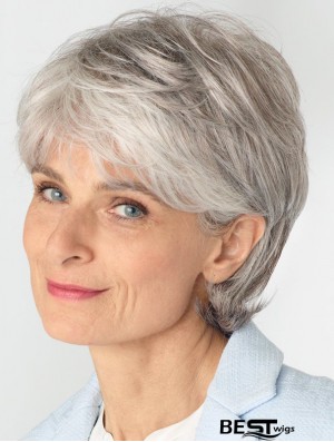 Ladies Grey Wigs With Lace Front Remy Human Straight Style