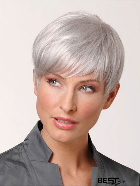 Grey Hair Wigs Short 100% Hand Tied Cropped Length Straight Style