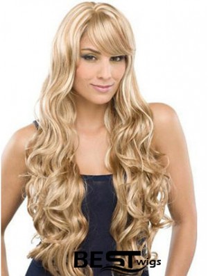 Long 100% Hand Tied Wavy With Bangs Monofilament Lace Front Wigs