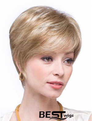 Blonde Human Hair Wigs Blonde Color Straight Style Layered