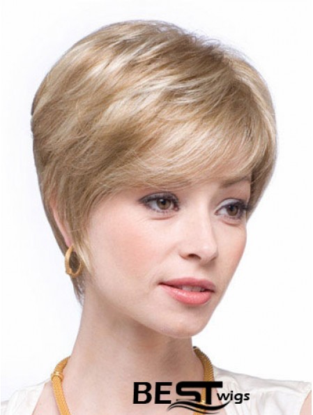 Blonde Human Hair Wigs Blonde Color Straight Style Layered