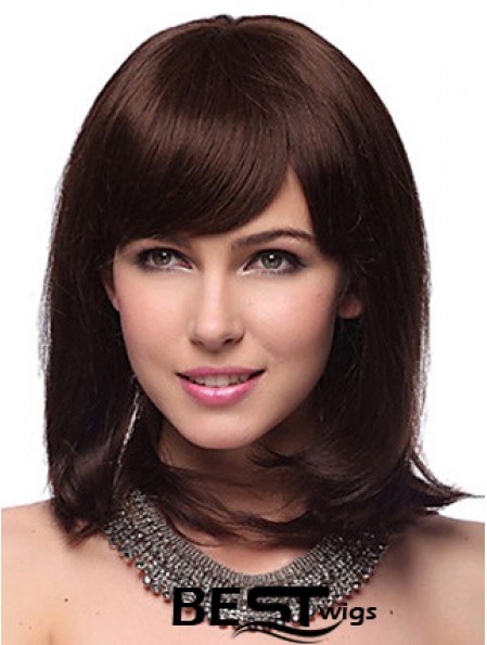 Auburn Synthetic Wig With Bangs Capless Shoulder Length Auburn Color