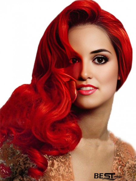 Red Wig Human Hair With Capless Wavy Style Long Length