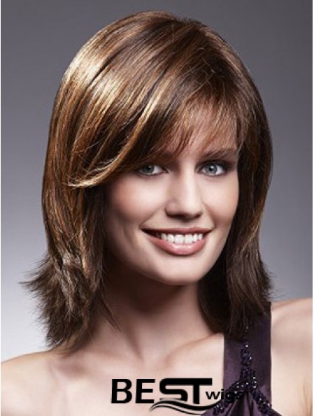 Lace Front Wigs With Bangs Brown Color Shoulder Length