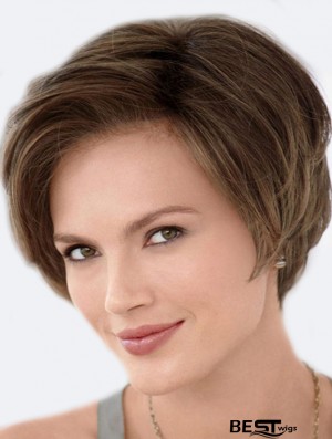 Human Hair Wigs Affordable Lace Front Wigs Monofilament Straight Style Brown Color Short Length Wigs