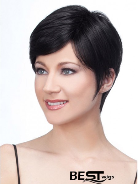 Lace Front Layered Short Straight Black Human Hair Wigs UK