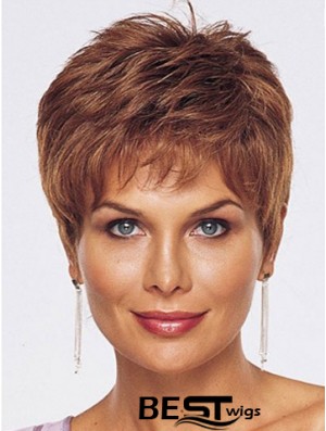 Straight Style Cropped Length Auburn Color wig