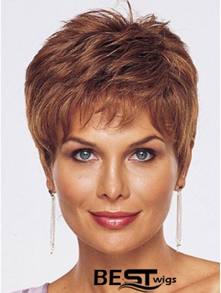 Straight Style Cropped Length Auburn Color wig