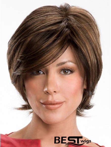 Dark Brown Layerd Cut Ladies Synthetic Wigs With Capless Wavy Style