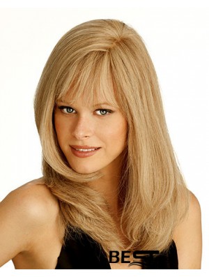 Monofilament Human Straight Style Long Length Blonde Color