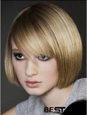 Blonde Bobs Chin Length Straight 12 inch Bob Wigs With Monofilament