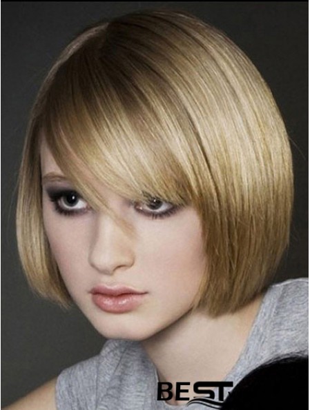 Blonde Bobs Chin Length Straight 12 inch Bob Wigs With Monofilament