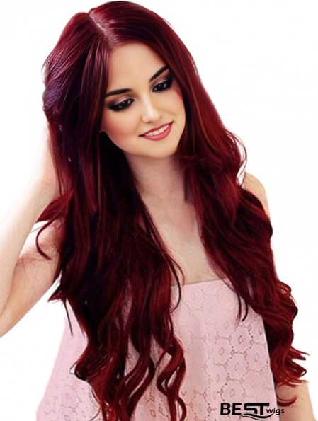 Charming Deep Red Hair Color Long Human Hair Wavy Lace Front Wigs