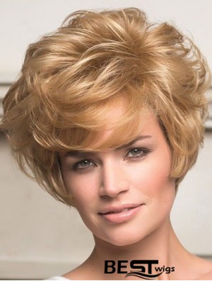 Human Hair Front Lace Wigs Short Length Wavy Style Layered Cut