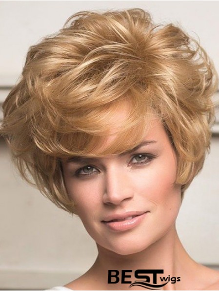 Human Hair Front Lace Wigs Short Length Wavy Style Layered Cut