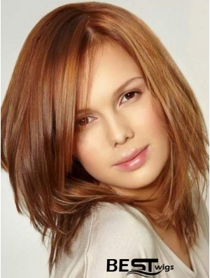 Monofilament Large Wigs With Lace Front Shoulder Length Auburn Color