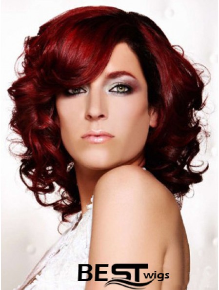 Curly With Bangs Shoulder Length Red Ideal Lace Front Wigs