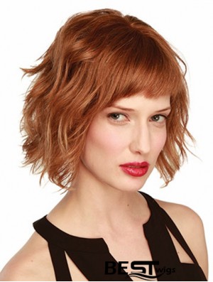 Wavy Bob Wig Chin Length Monofilament Wavy Style Auburn Color