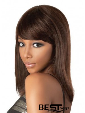 Perfect 18 inch Brown Shoulder Length With Bangs Straight Lace Wigs