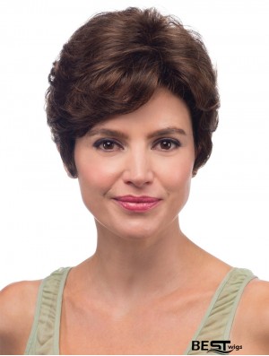 8 inch Brown Short With Bangs Wavy High Quality Lace Wigs