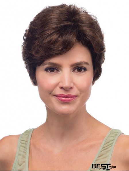 8 inch Brown Short With Bangs Wavy High Quality Lace Wigs