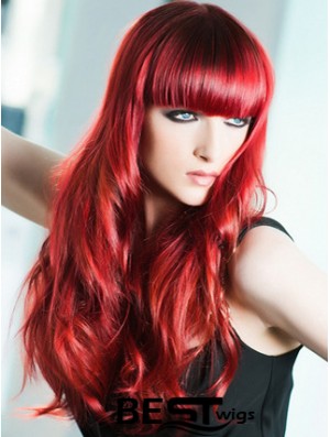 Capless Wavy 22 inch With Bangs Long Red Human Hair