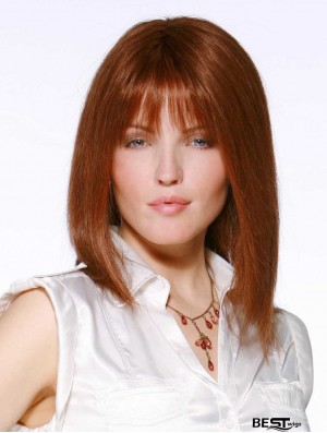 Monofilament Wigs UK Cheap With Bangs Lace Front Auburn Color