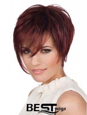 Human Hair Mono Top Piece Lace Front Cropped Length Red Color