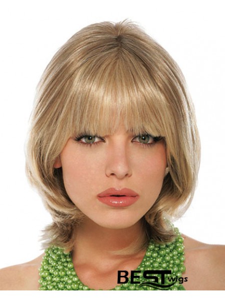 With Bangs Chin Length Blonde Straight Stylish Petite Wigs