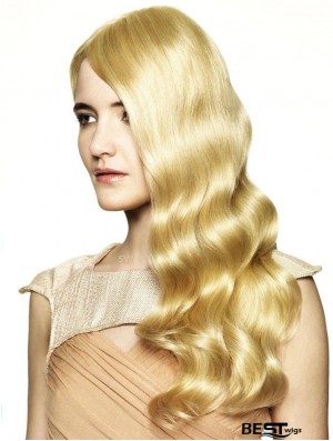 Without Bangs Fashionable Wavy Blonde Long Human Hair Wigs