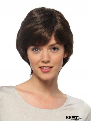 Short Straight Layered Black Durable 100% Hand-tied Wigs