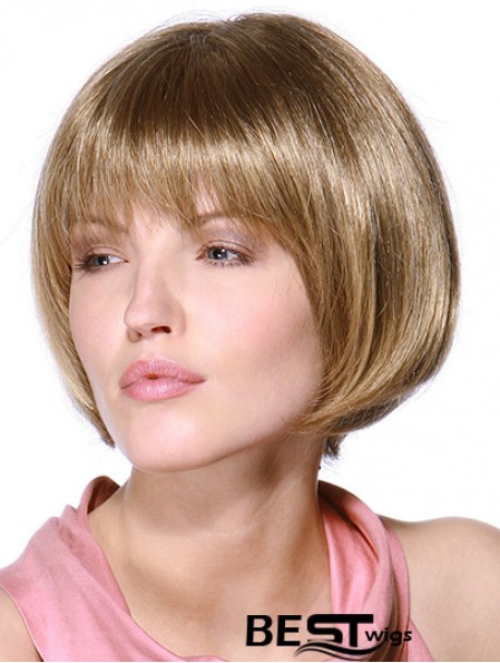 Layered Bob 100% Hand Tied Blonde Color Straight Style Chin Length Human Hair Wigs