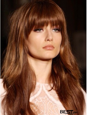 With Bangs Long Copper Wavy 20 inch Beautiful Human Hair Wigs