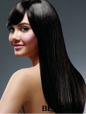 22 inch Black Long With Bangs Yaki Hairstyles Lace Wigs