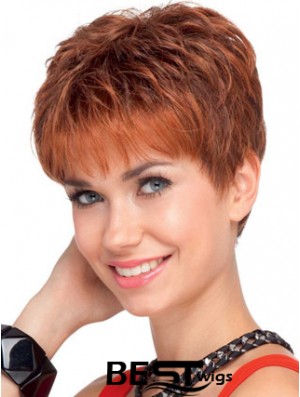 Soft 4 inch Red Cropped Boycuts Wavy Lace Wigs