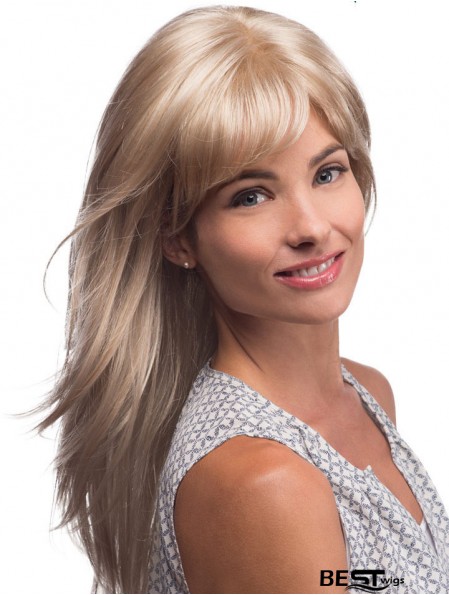 Long Blonde Human Hair Wigs Blonde Color Straight Style Layered Cut