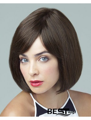 Remy Human Brown Straight Bobs 10 inch Large Cap Monofilament Wigs