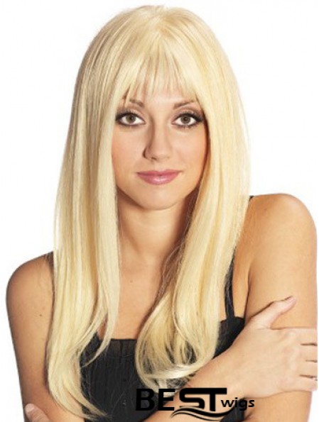 Blonde Long Fabulous Straight With Bangs Lace Wigs