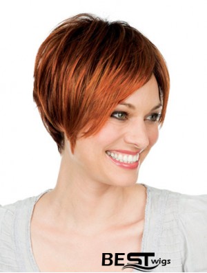 8 inch Auburn Short With Bangs Straight Great Lace Wigs