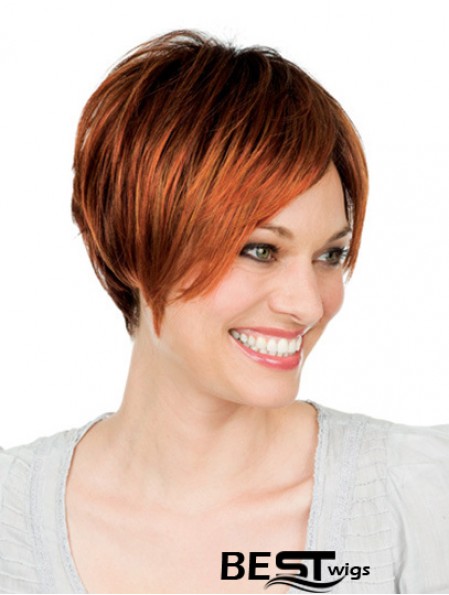 8 inch Auburn Short With Bangs Straight Great Lace Wigs