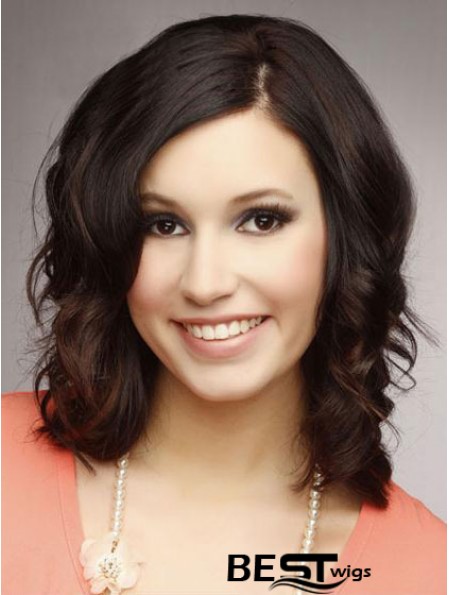 Incredible 14 inch Brown Shoulder Length Without Bangs Wavy Lace Wigs