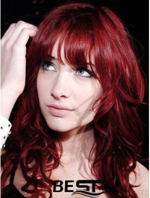 Capless With Bangs Long Curly 18 inch Red Cheapest Fashion Wigs