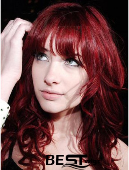 Capless With Bangs Long Curly 18 inch Red Cheapest Fashion Wigs