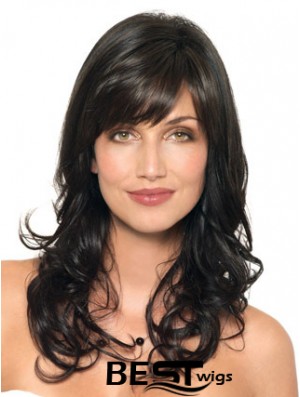 Black Wavy With Capless Layered Cut Style Synthetic Wigs With Bangs