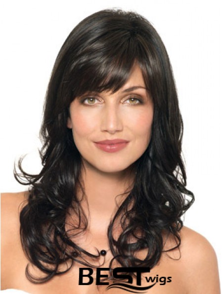 Black Wavy With Capless Layered Cut Style Synthetic Wigs With Bangs